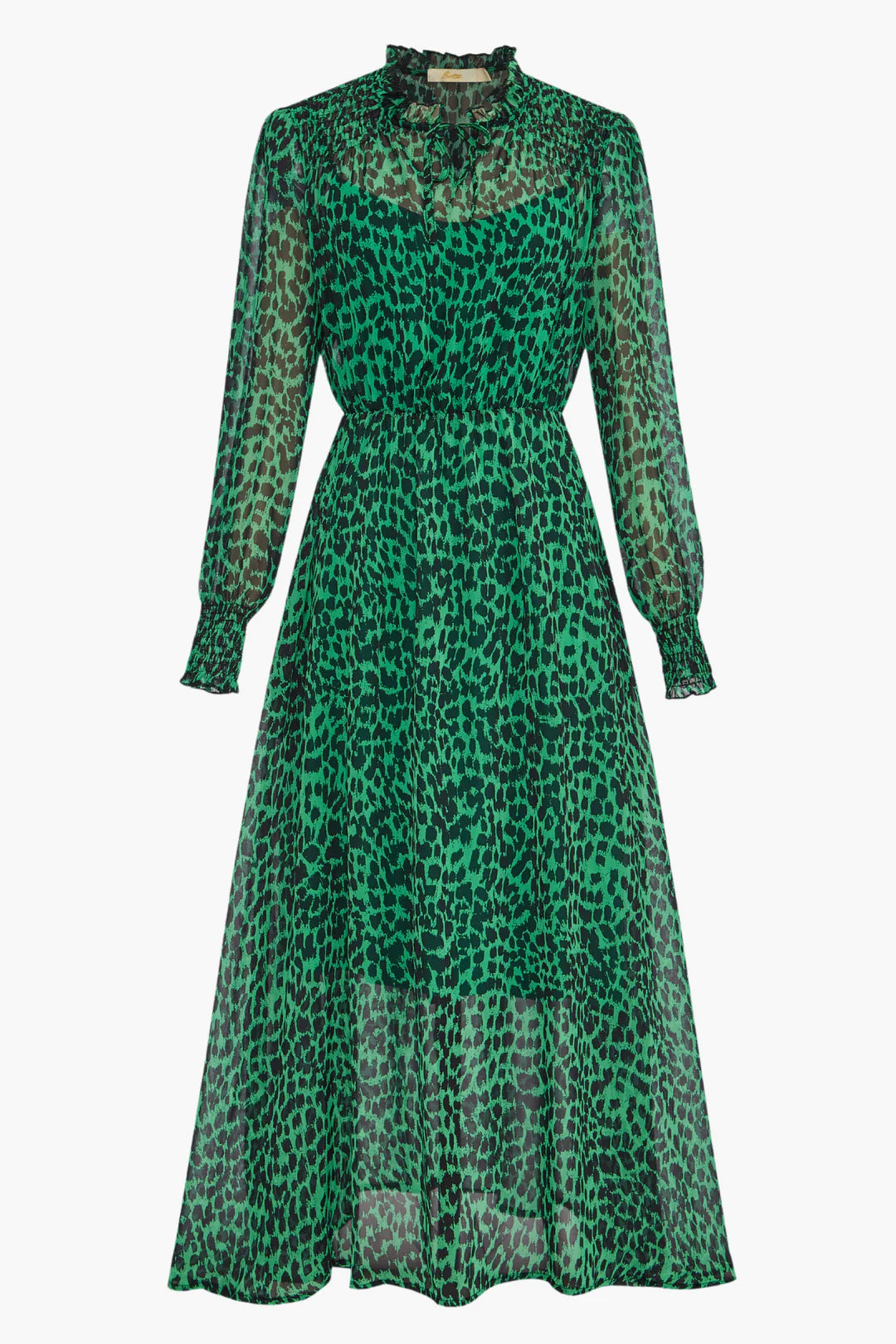 Maddie Green Chiffon Leopard Print Midi Dress