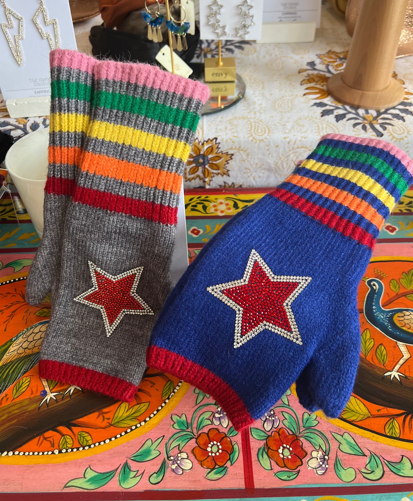 Jazz Hands Sparkle & Star Fingerless Mittens