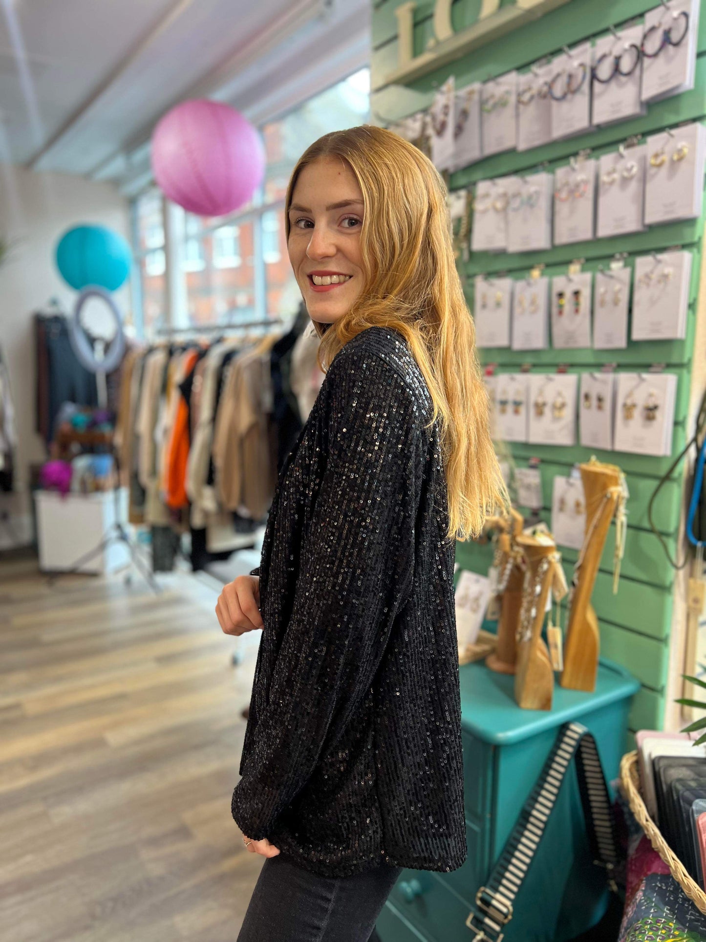 Roxy Sequin Cardigan Jacket - Black