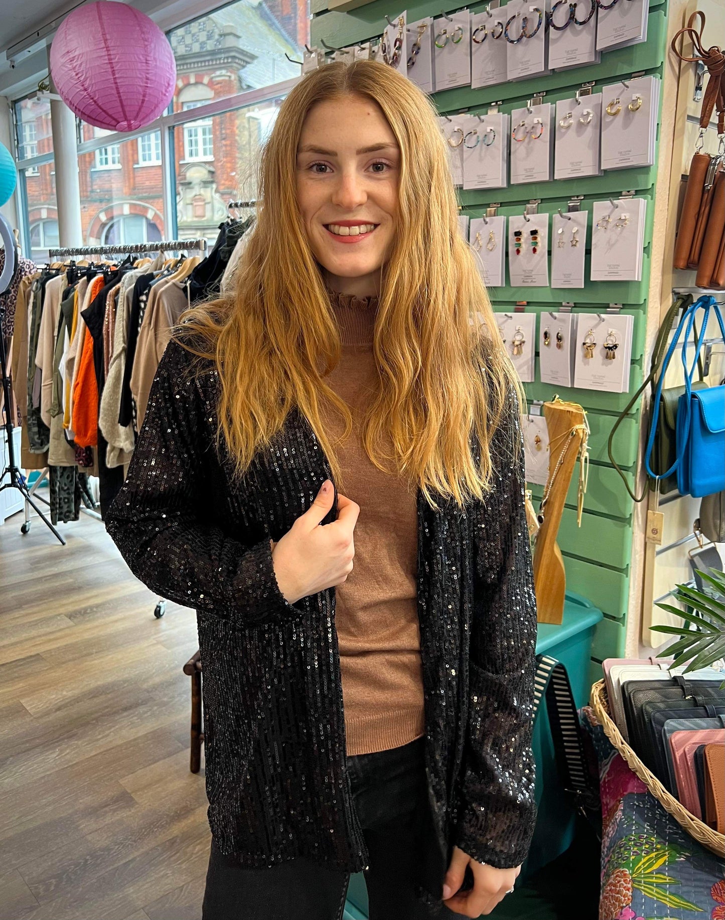 Roxy Sequin Cardigan Jacket - Black