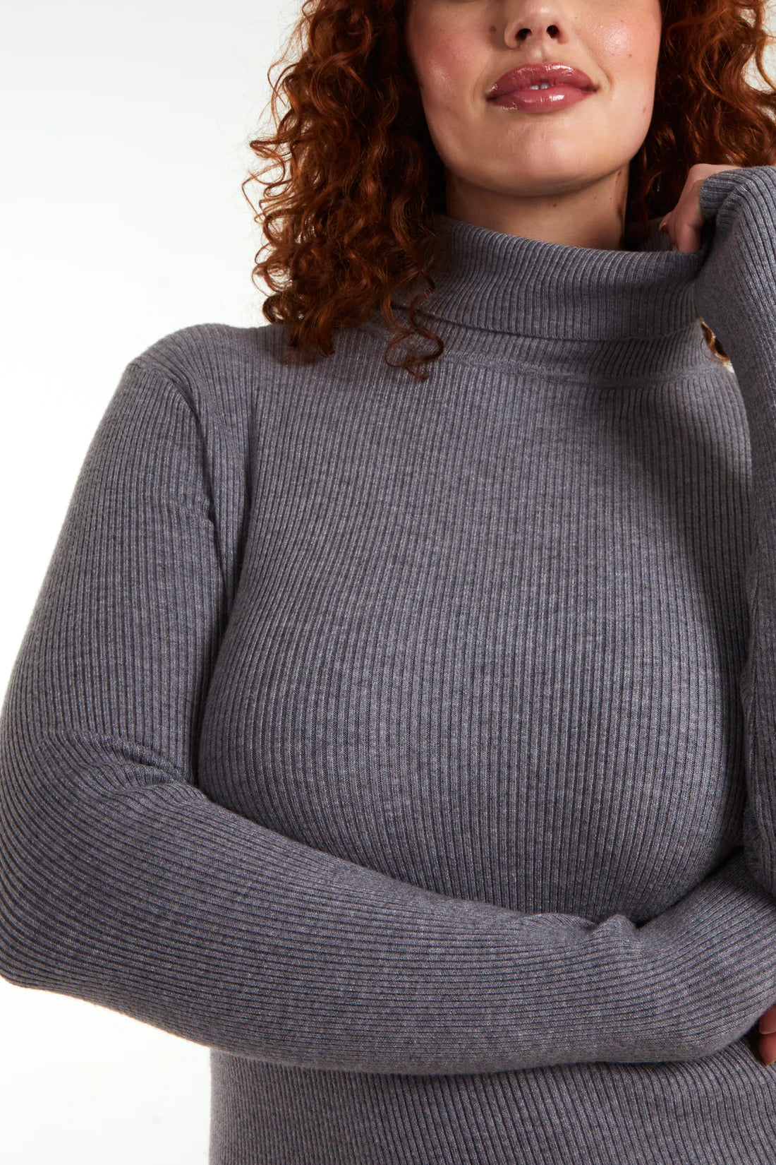 Tamarisk Curve Grey Ribbed Roll Neck Jumper Dress