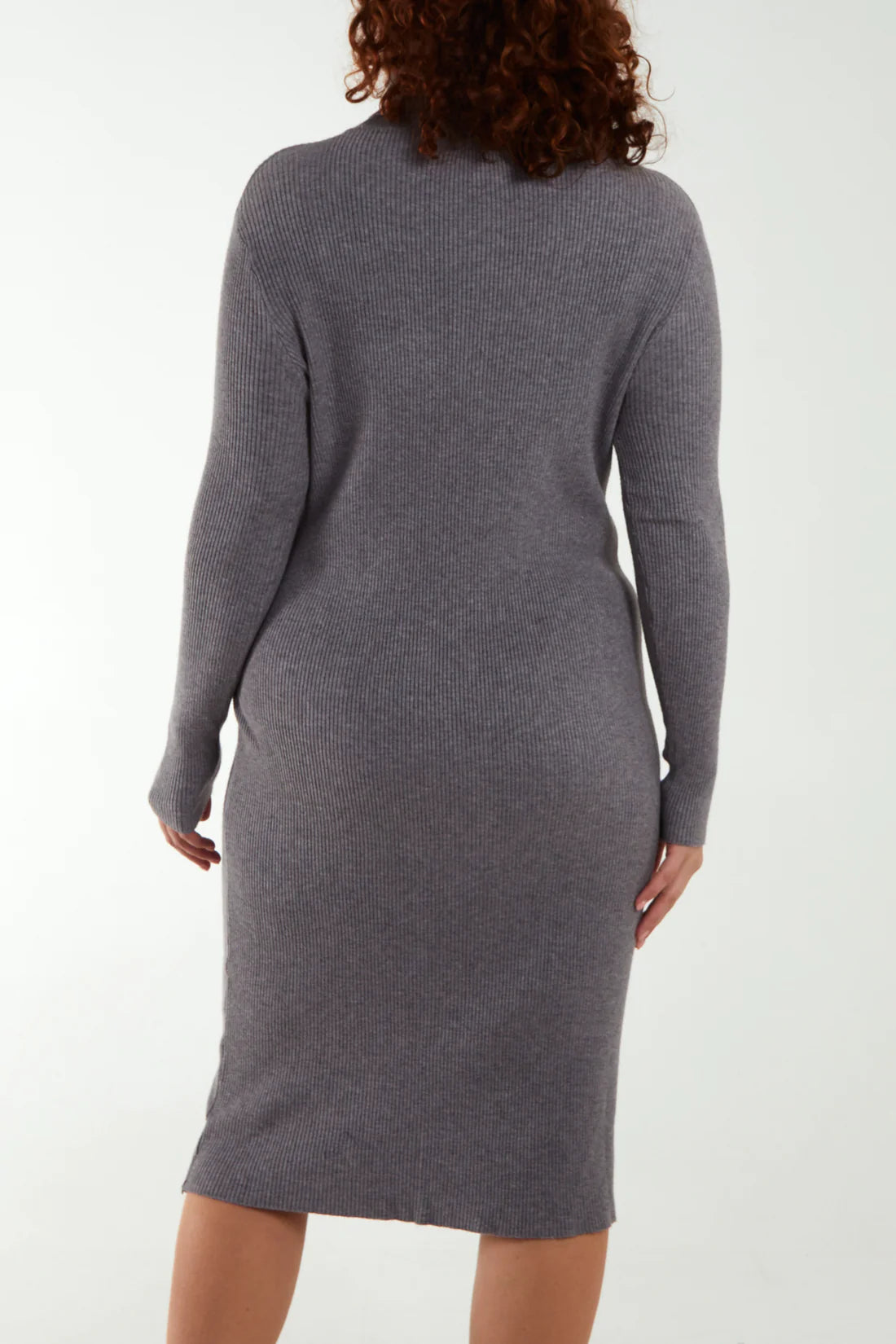 Tamarisk Curve Grey Ribbed Roll Neck Jumper Dress