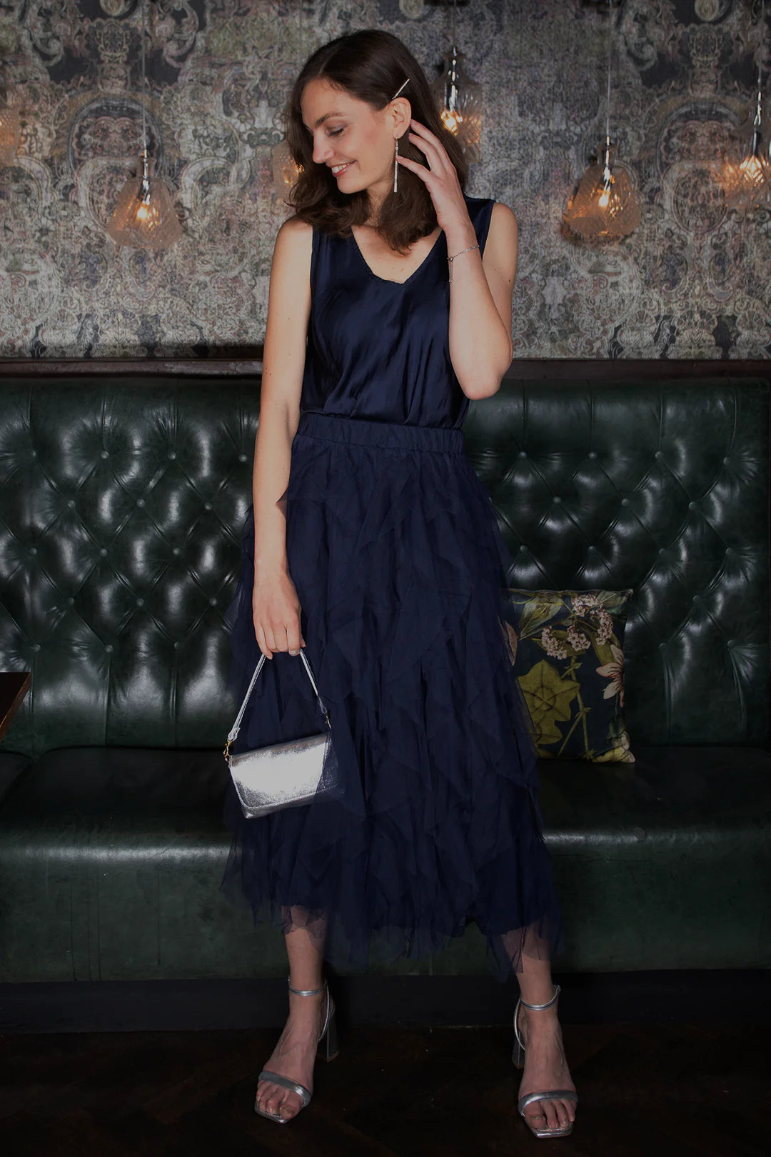 Amelie Layered Ruffle Frill Tulle Skirt - Navy Blue