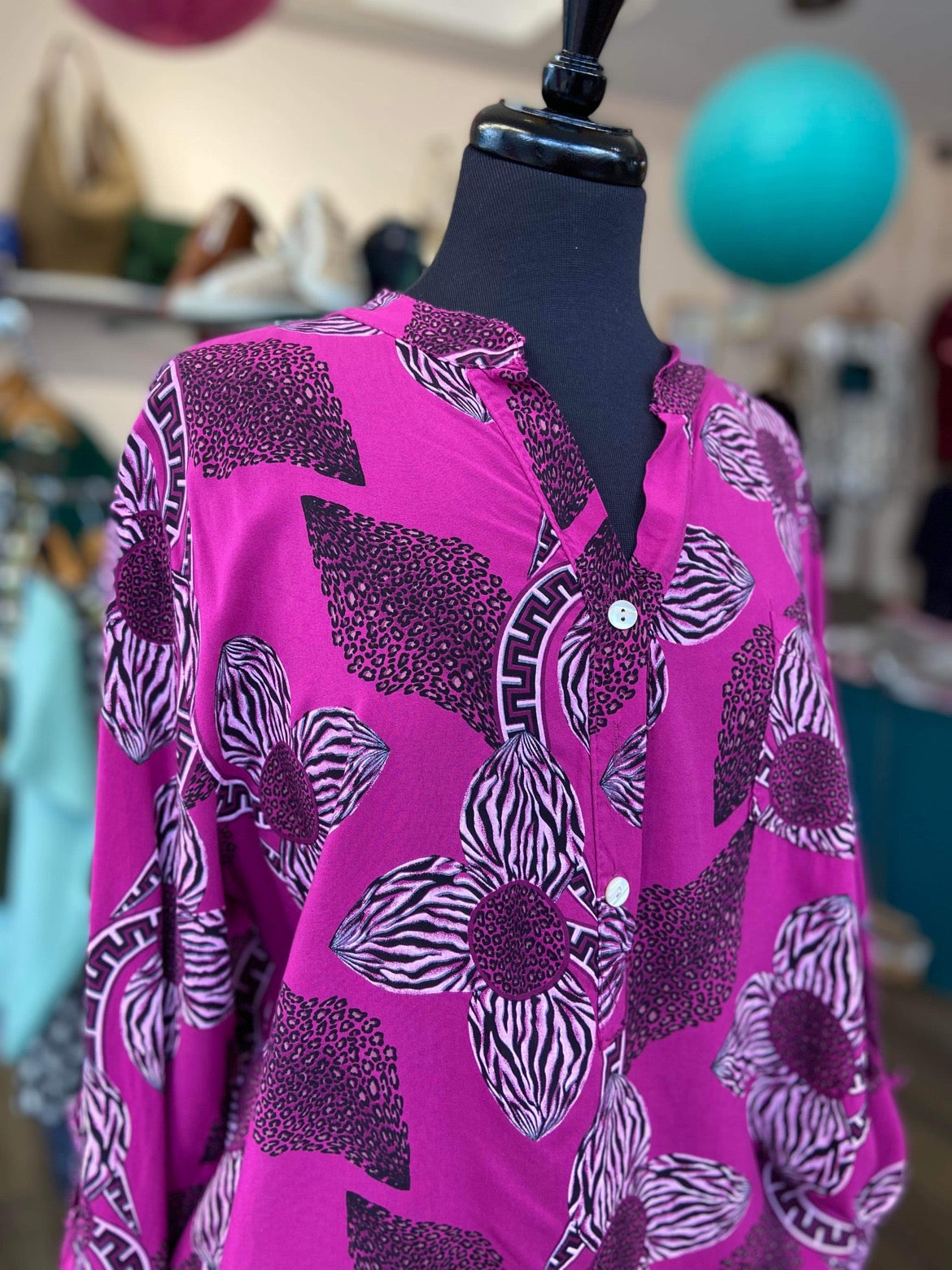 Kaya Batik-Inspired Floral Print Blouse - Cerise Pink Or Mustard