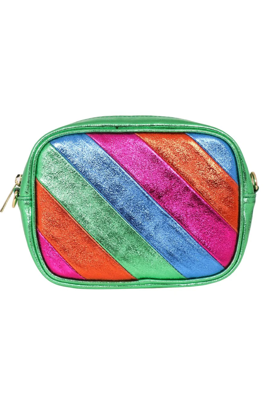 Dorothy Green Metallic Leather Multicoloured Stripe Camera Cross Body Bag