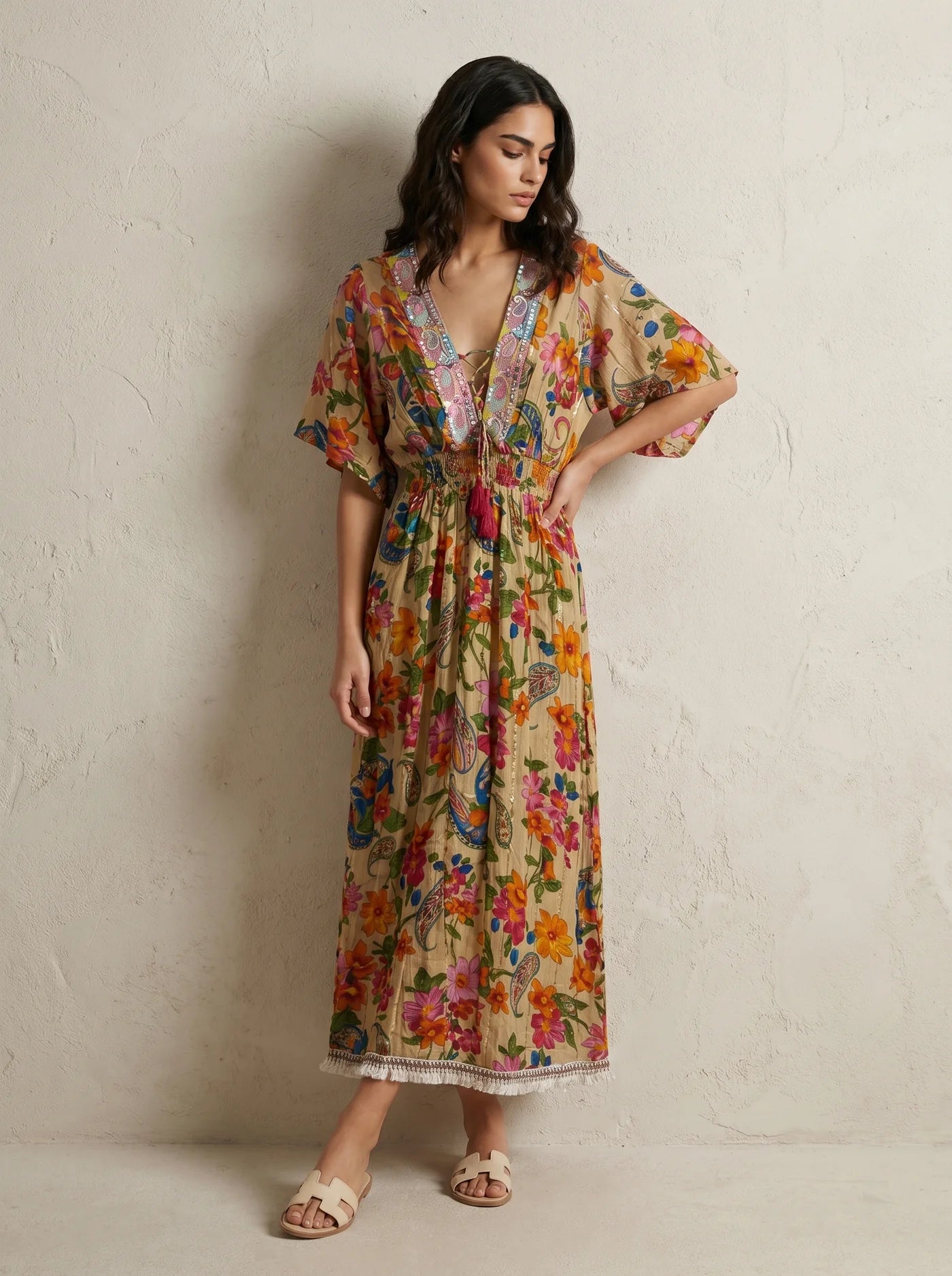 Serena Boho Embellished Maxi Dress