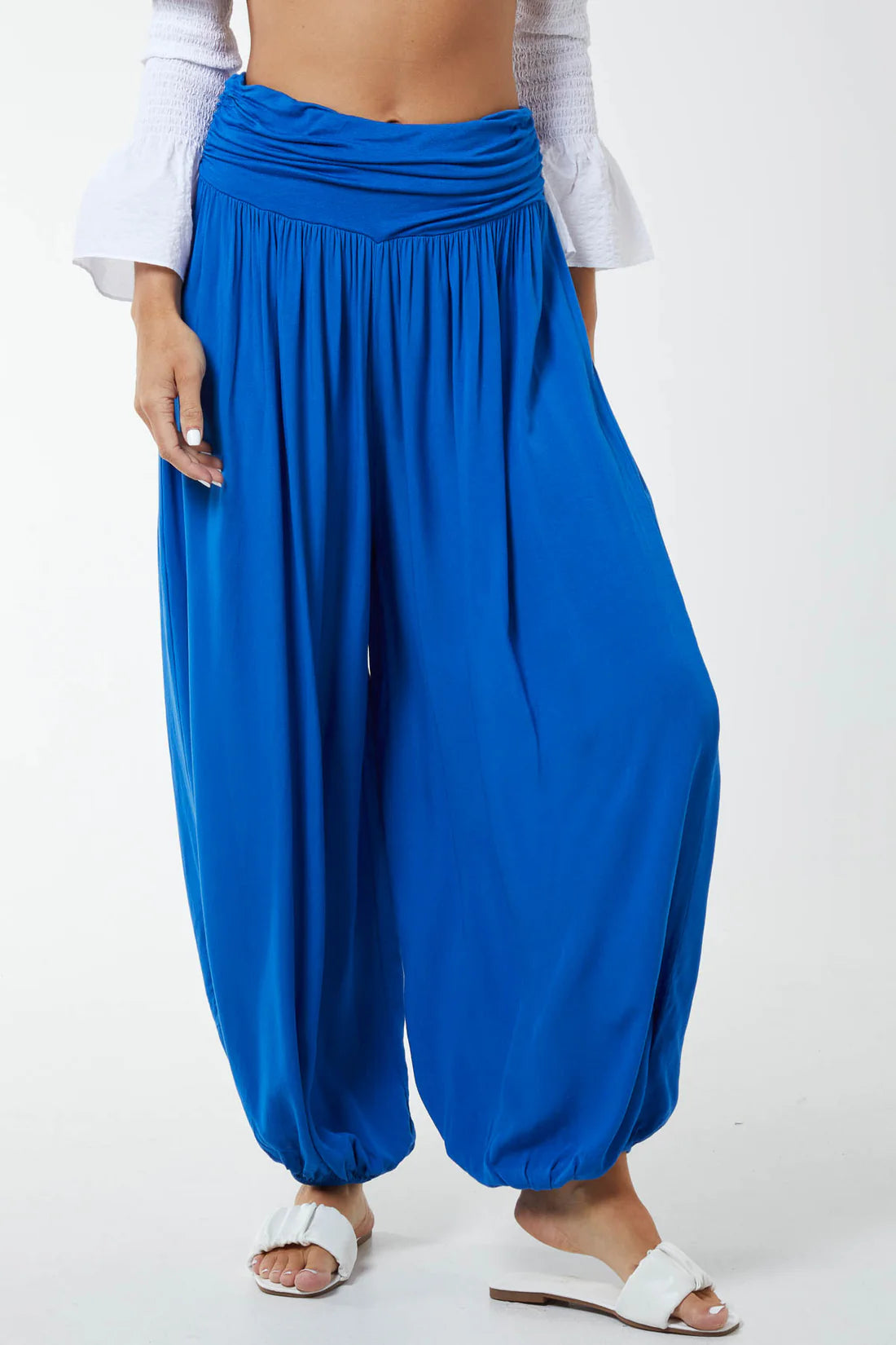 Jemima Plain Floaty Harem Pants With Jersey Waistband