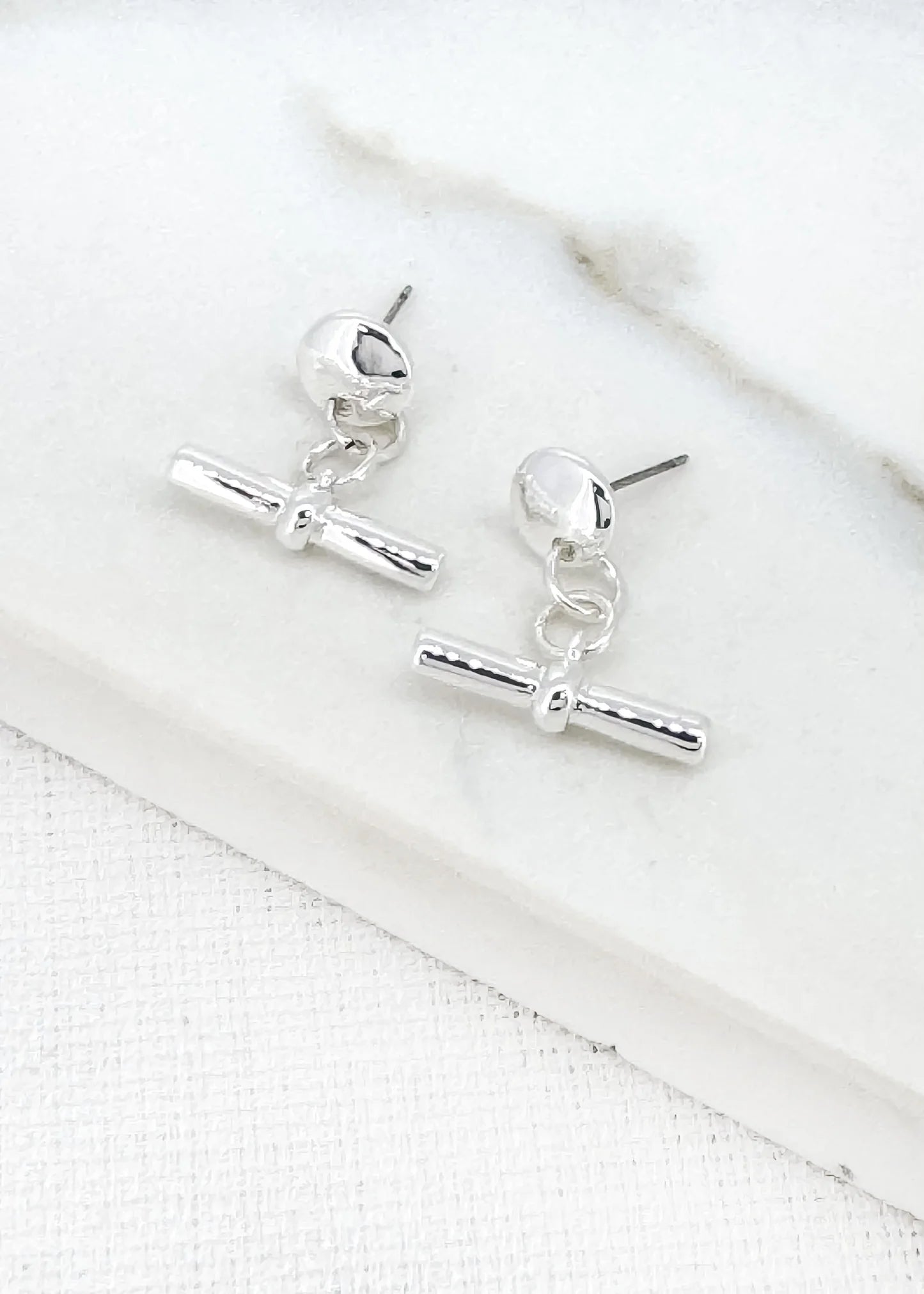 Envy Jewellery Silver T Bar Dropper Earrings