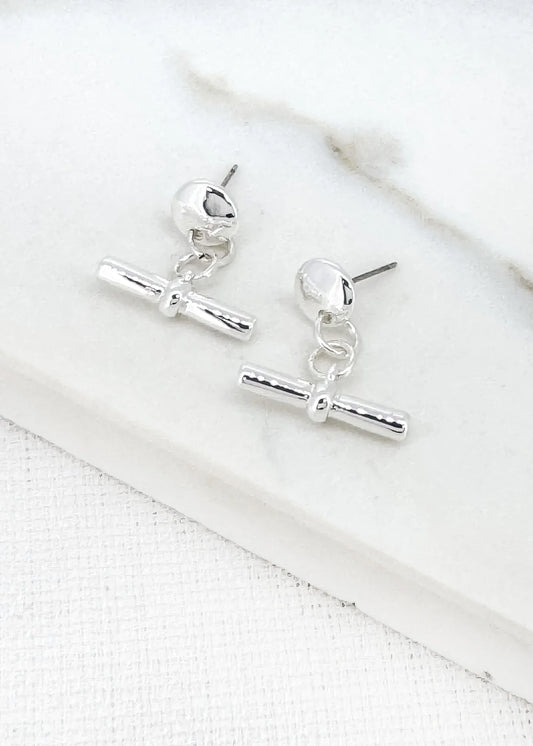 Envy Jewellery Silver T Bar Dropper Earrings