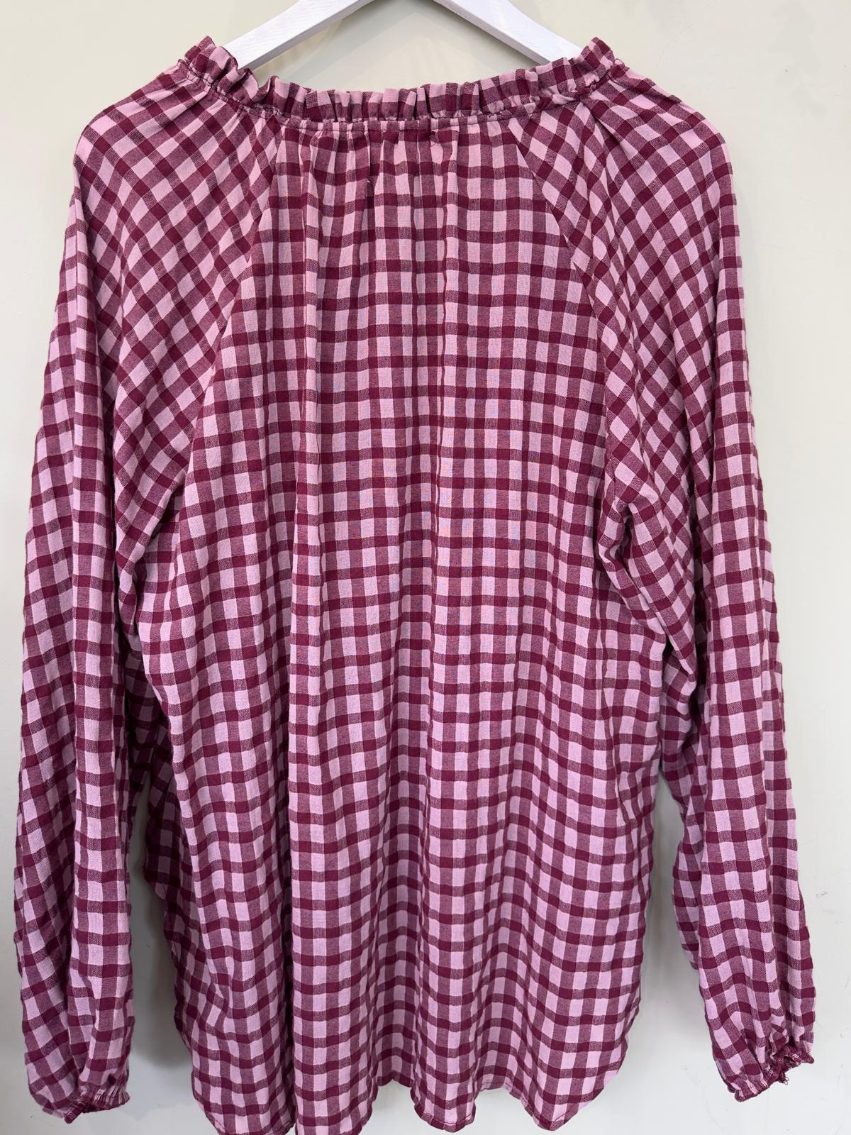 Sandy V Neck Gingham Shirt With Ruffle Collar