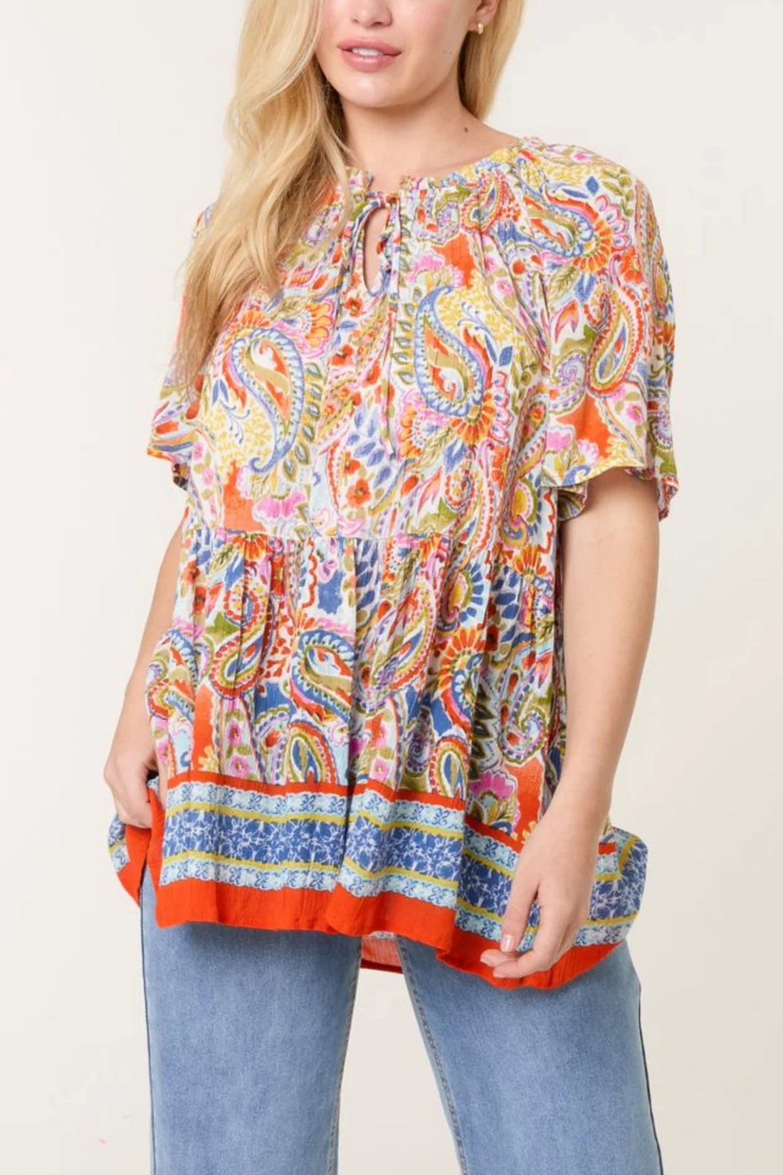 Flo Multicoloured Paisley Boho Tiered Smock Top
