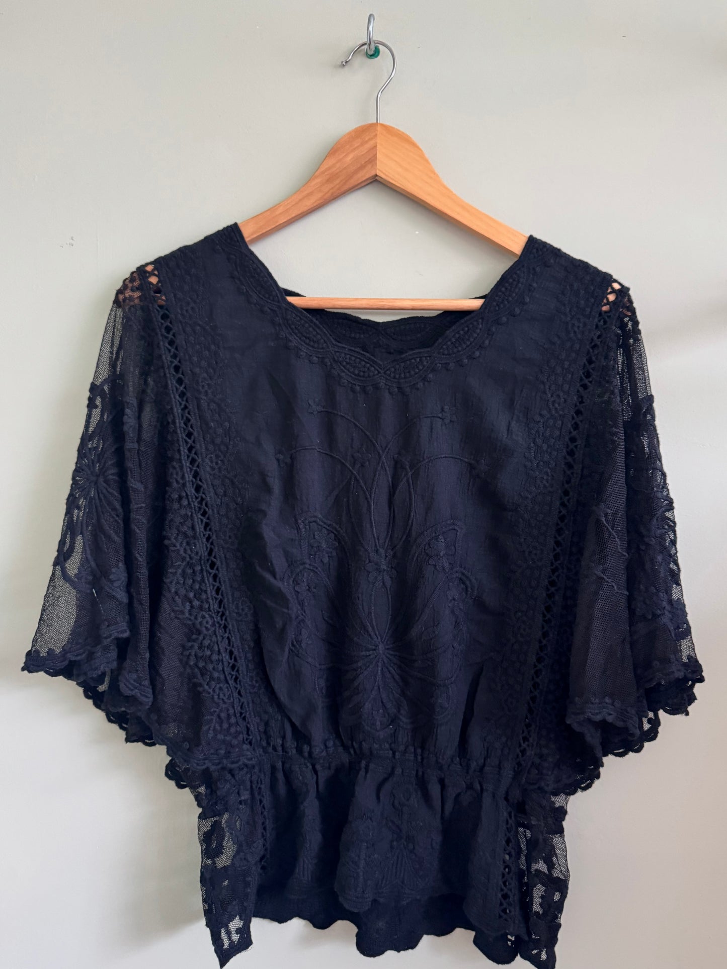 Prudence Lace Angel Sleeve Boho Top - White, Beige, Black Or Dusty Pink