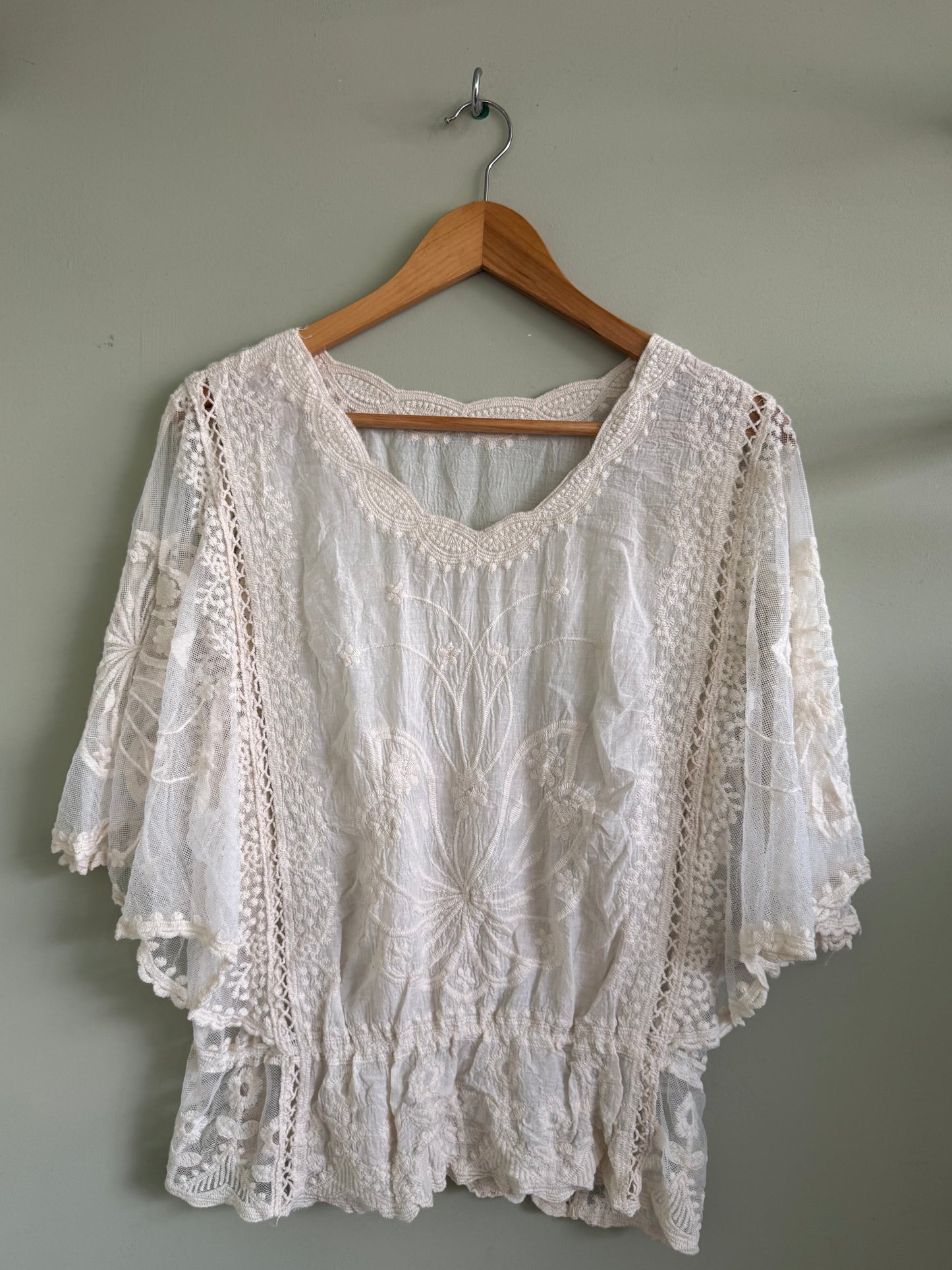 Prudence Lace Angel Sleeve Boho Top - White, Beige, Black Or Dusty Pink