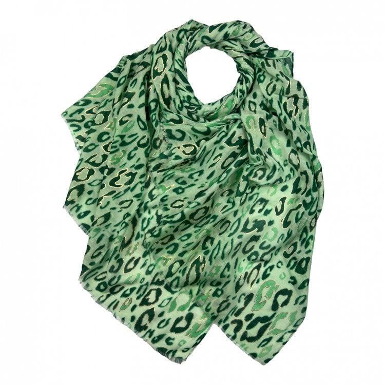 Tammy Leopard Print Scarf With Foil Accents