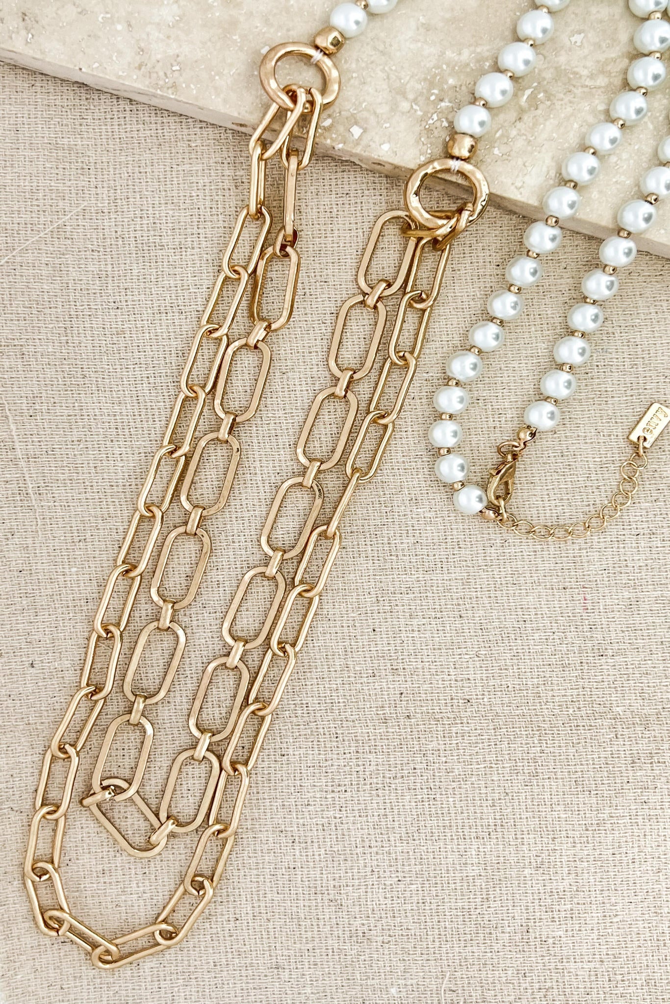Envy Jewellery Burnished Gold & Pearl Long Necklace