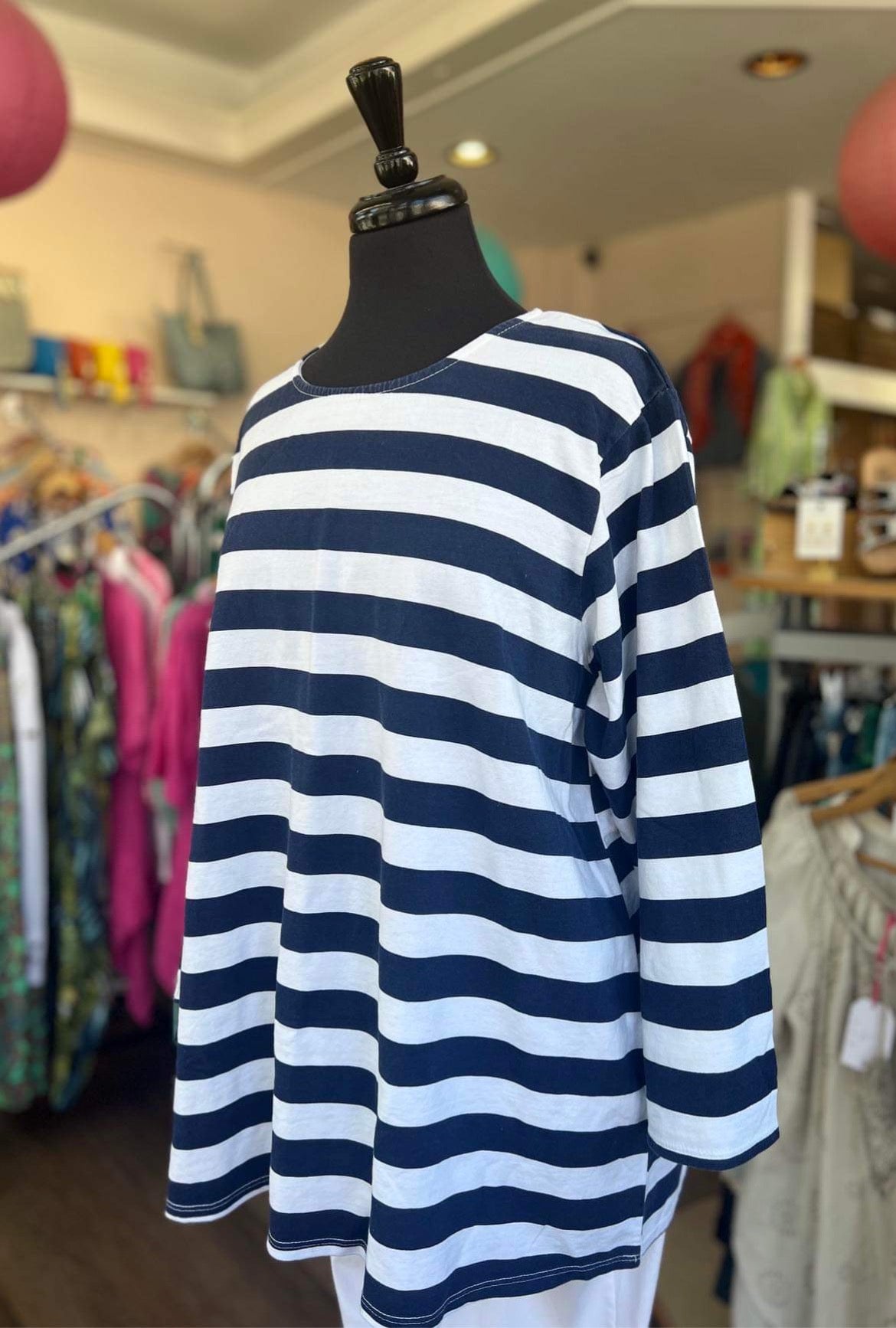 Gee Slouchy Blue & White Long Sleeved Striped Tunic Top