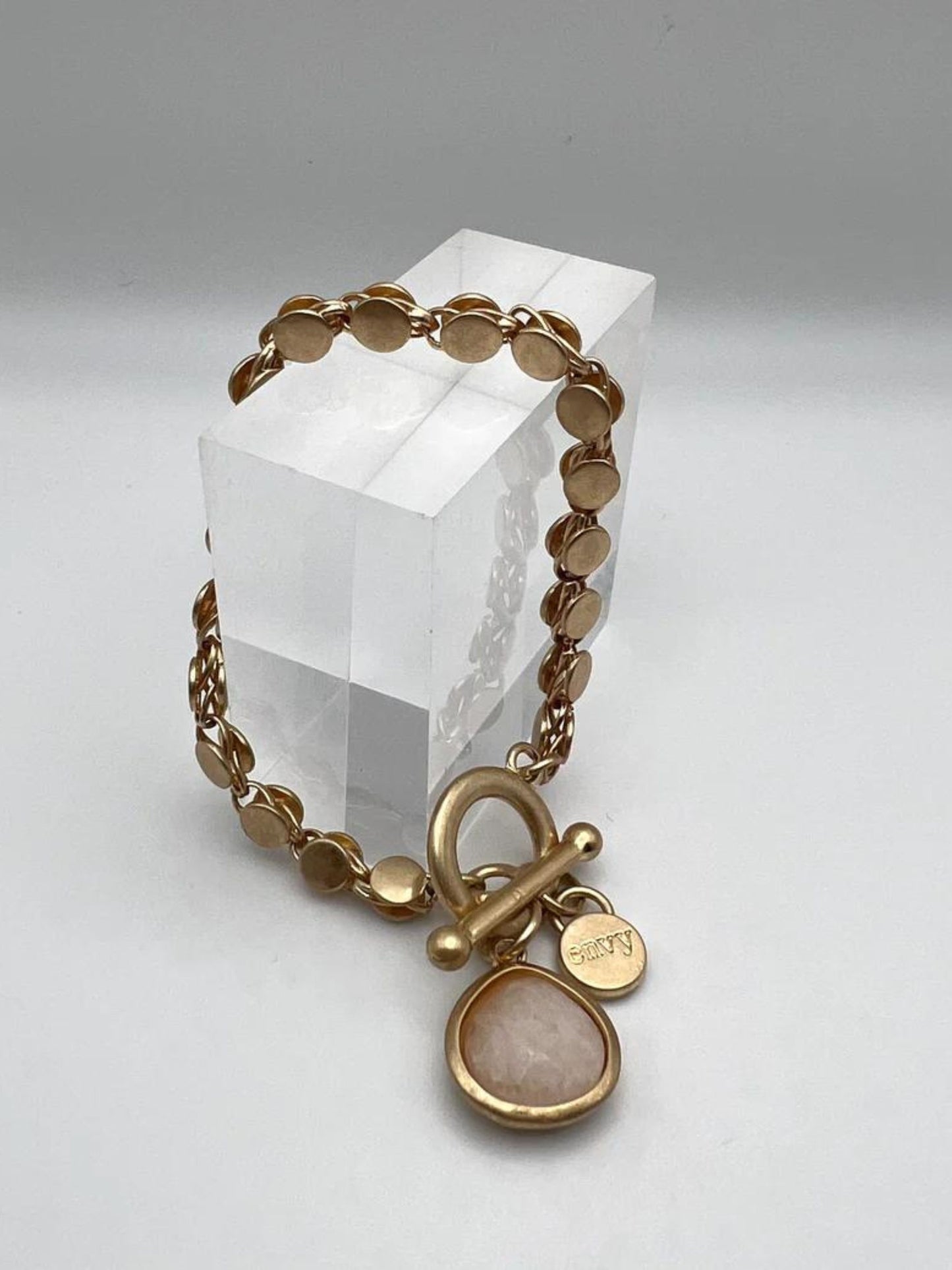 Gold Alloy Bracelet With Semi Precious Agate Charm