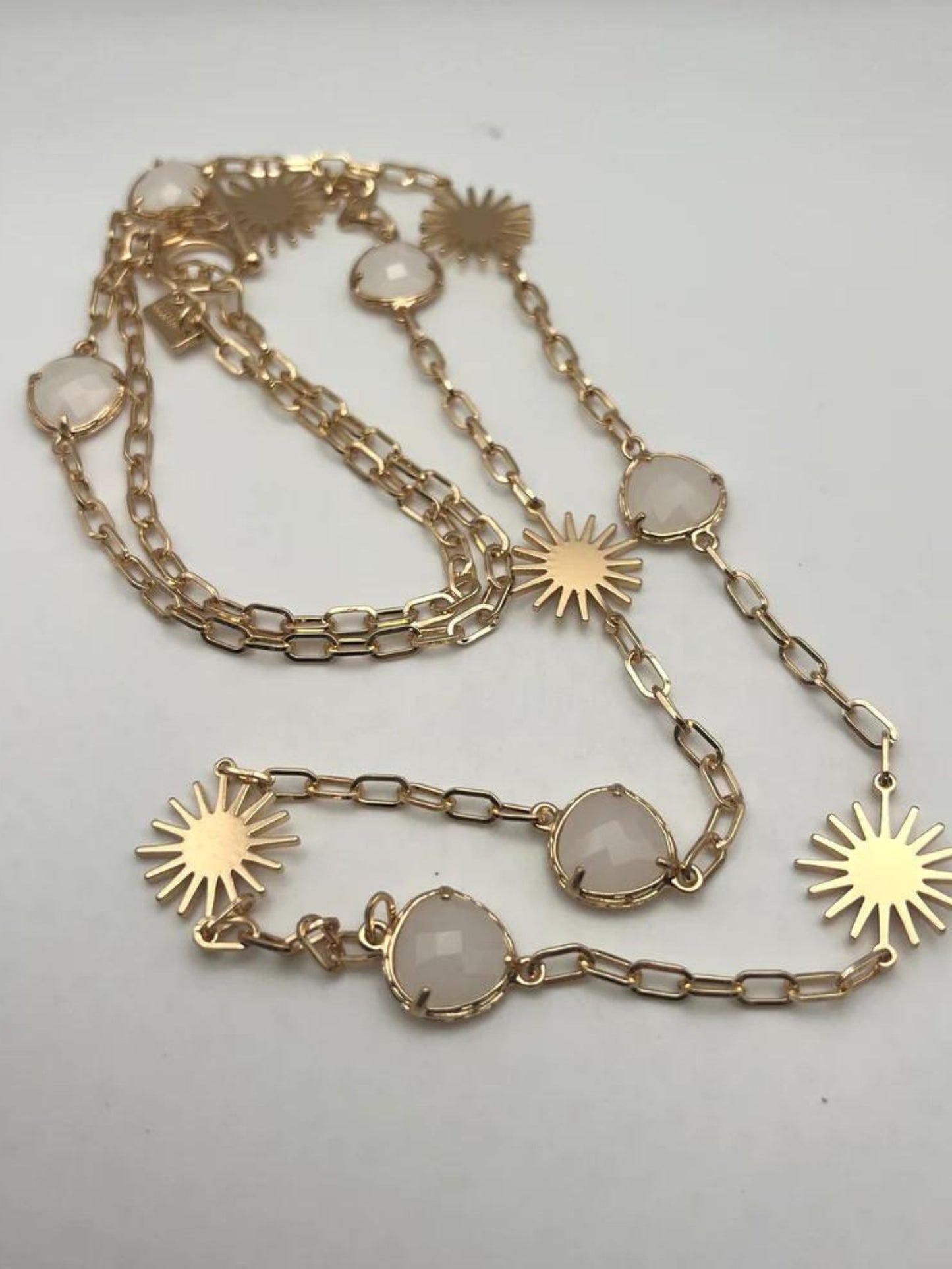 Long Gold & Cream Starburst Necklace - Envy Jewellery