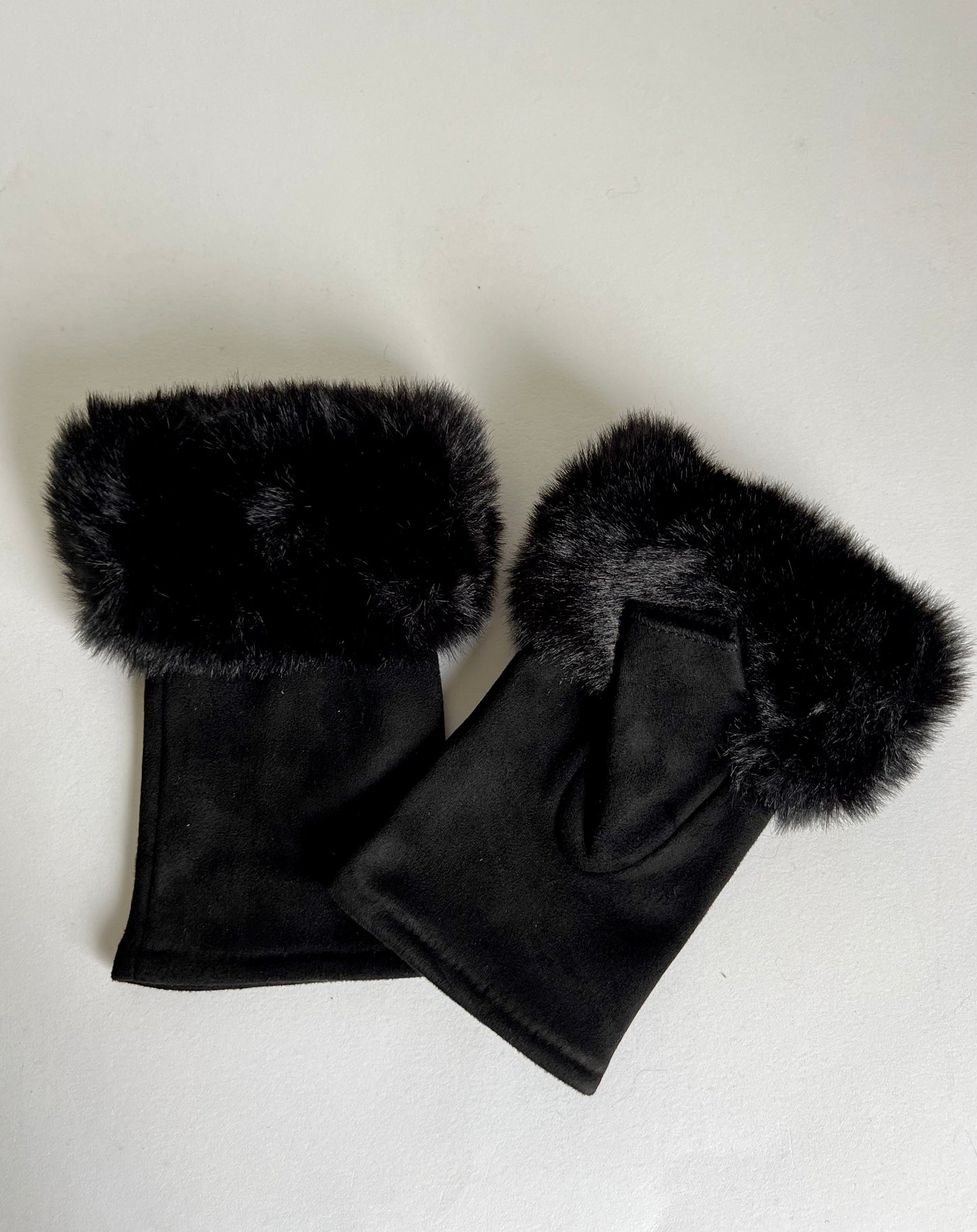 Luxe Faux Fur & Suedette Fingerless Gloves Mittens