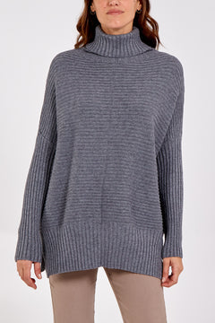 Adele Slouchy Ribbed Roll Neck Jumper - Multiple Colours