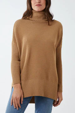 Adele Slouchy Ribbed Roll Neck Jumper - Multiple Colours