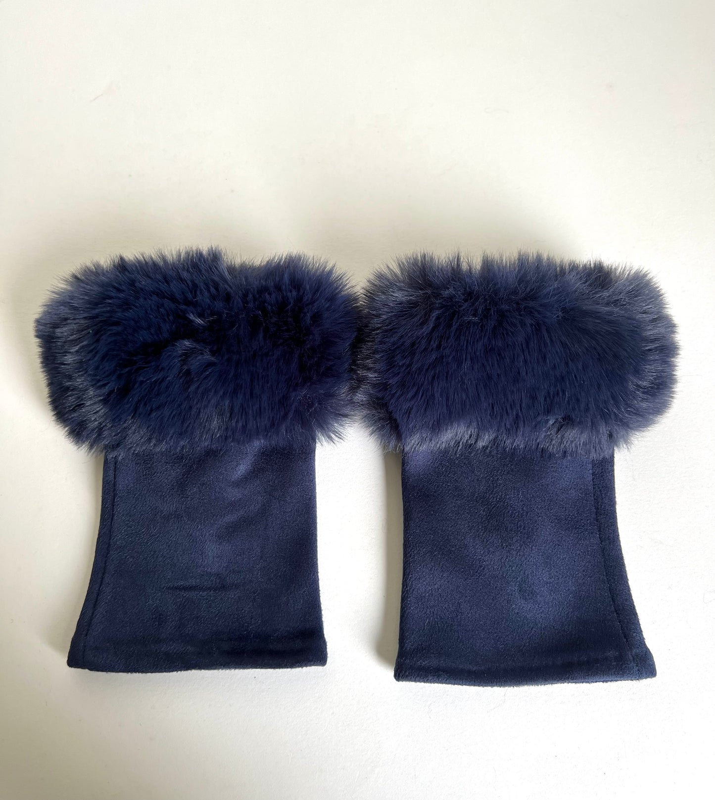 Faux Fur & Suedette Fingerless Gloves navy