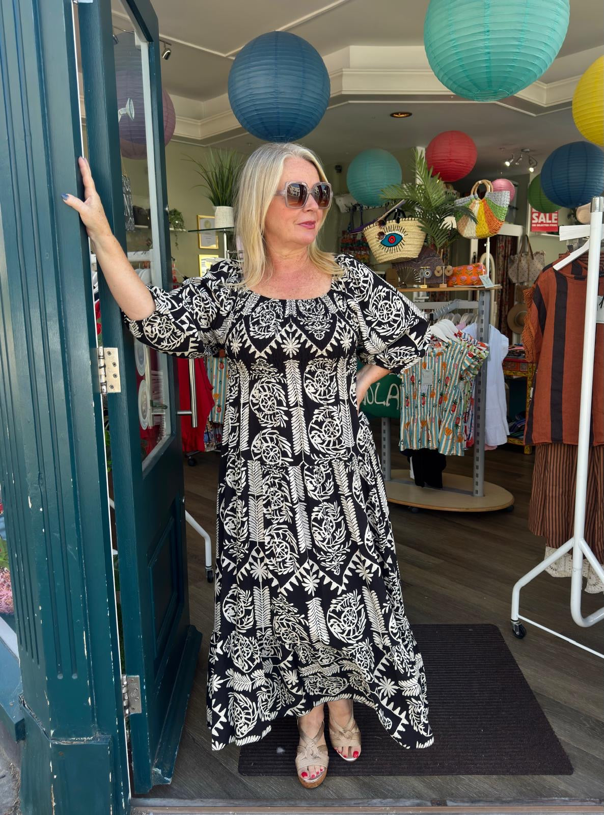 Lily Shirred Bodice Boho Maxi Dress