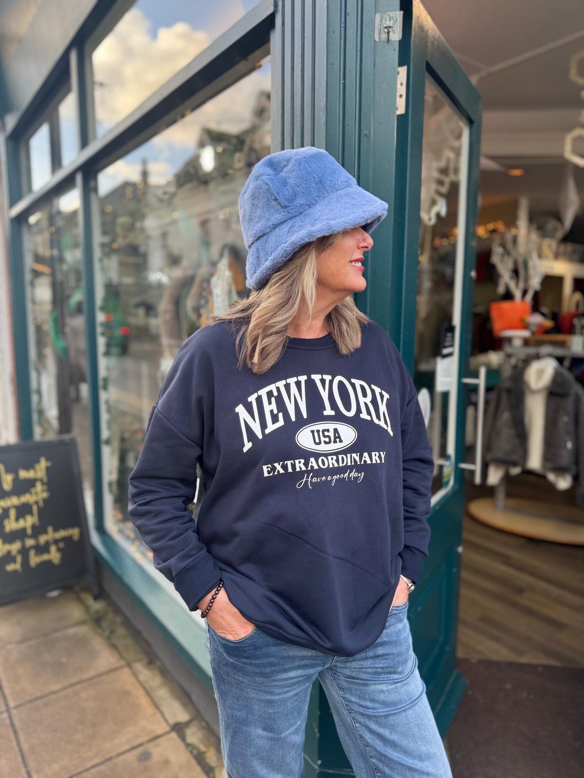 Longline New York Graphic Sweatshirt - Navy, Black Or Grey