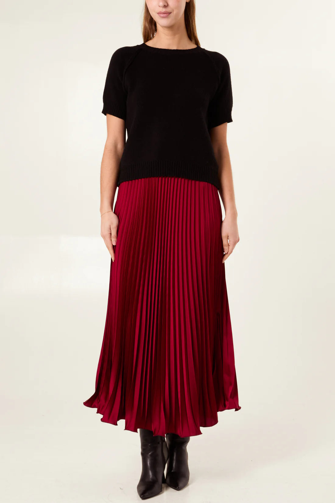 Liza Satin Pleated Maxi Skirt - Chocolate Brown, Wine Or Khaki
