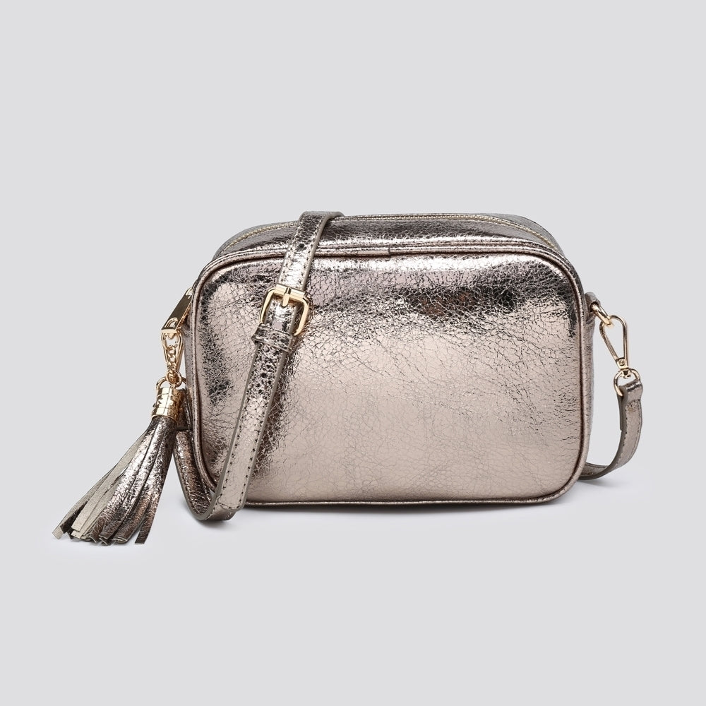 Poppy  Metallic Tassel Trim Cross Body Bag