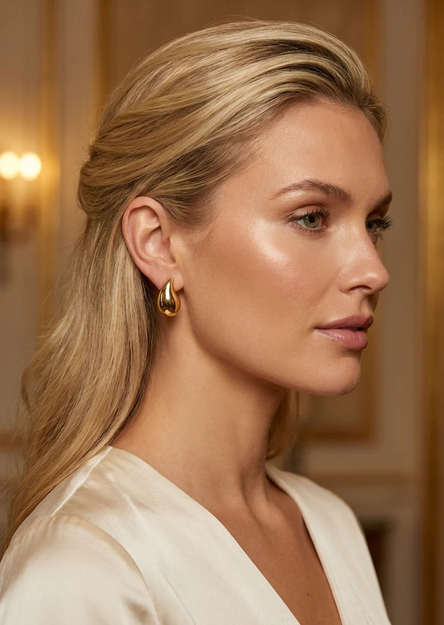 Envy Jewellery Chunky Gold Toned Teardrop Stud Earrings