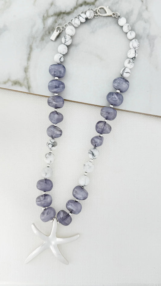 Envy Jewellery Grey & White Quartz Starfish Necklace