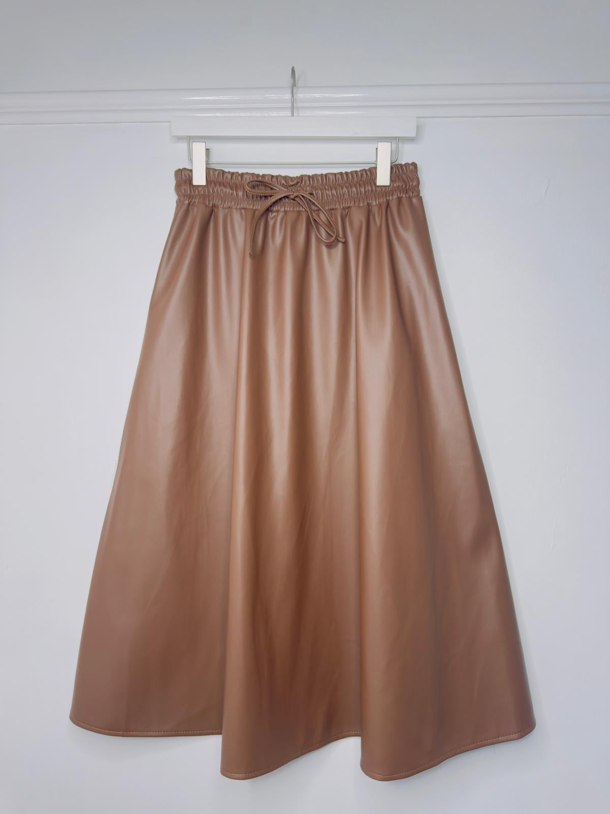 Toffee Brown Faux Leather A Line Midaxi Skirt