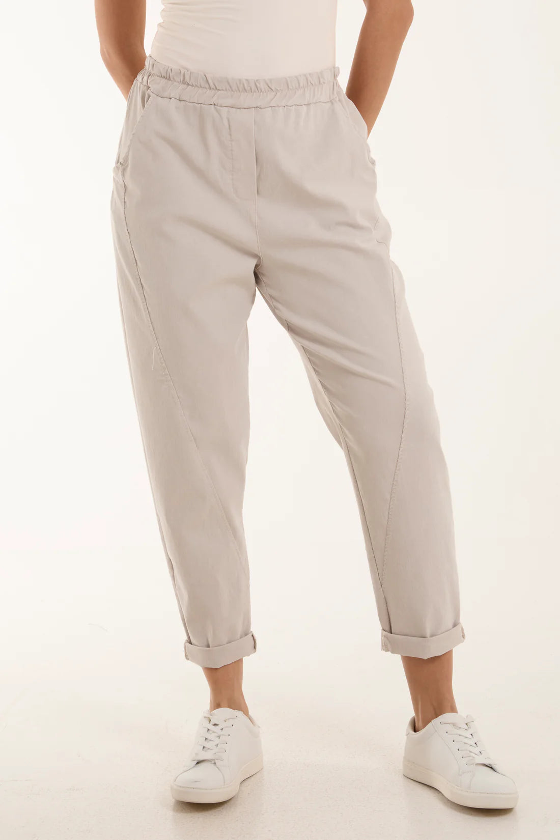 Relaxed Fit Pull On Cocoon Trousers beige 