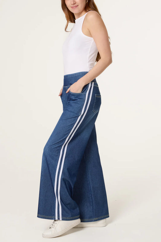 Tania Pull On Elasticated Jeans With Side Stripe
