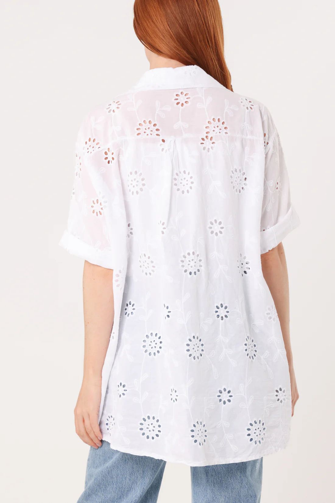 Erin Broiderie Anglaise Loose Shirt - White Or Mocha