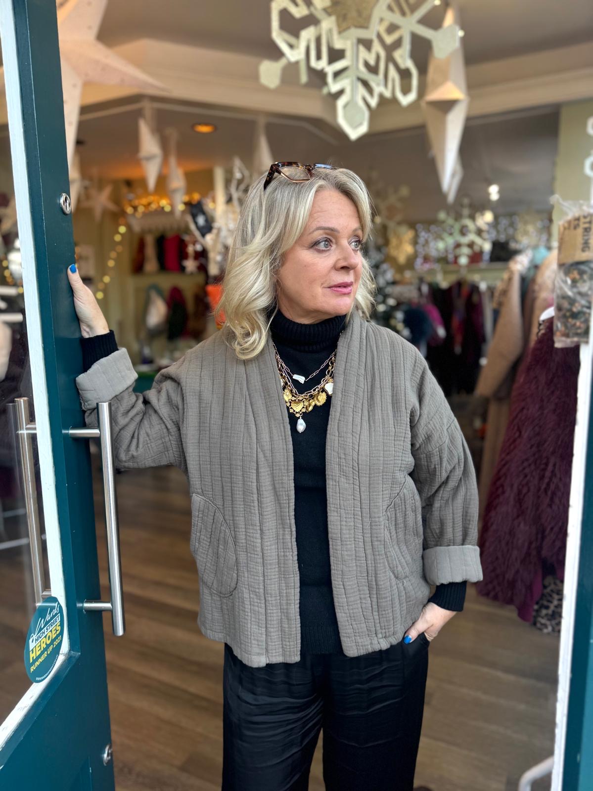 Cora Short Quilted Cotton Kimono Jacket - Chocolate Brown, Burgundy, Black, Khaki Or Teal