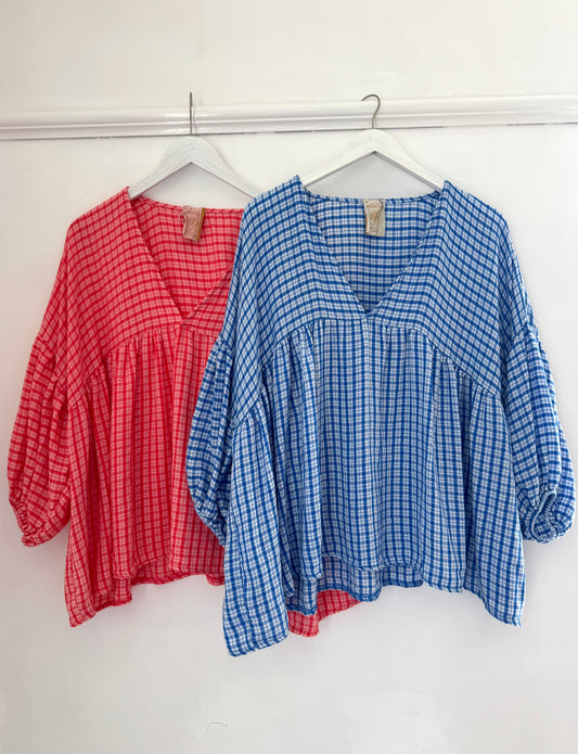Angie Soft Cotton Gingham Smock Top