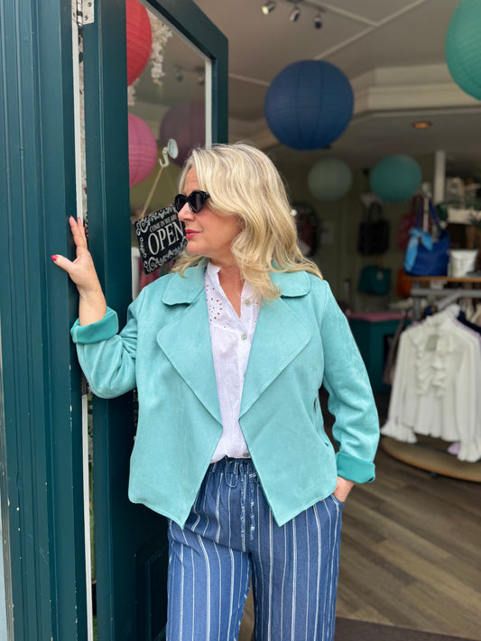 Nicole Sea Green Faux Suede Biker Jacket