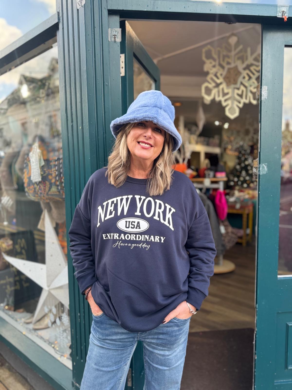 Longline New York Graphic Sweatshirt - Navy, Black Or Grey