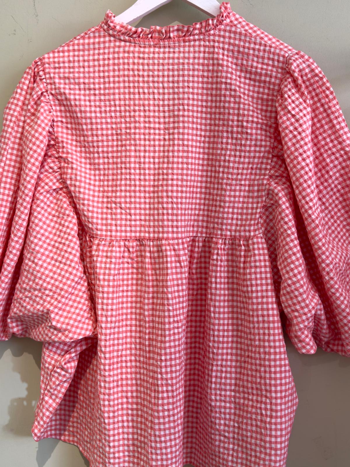 Lottie Seersucker Gingham Smock Top - Coral Or Sage