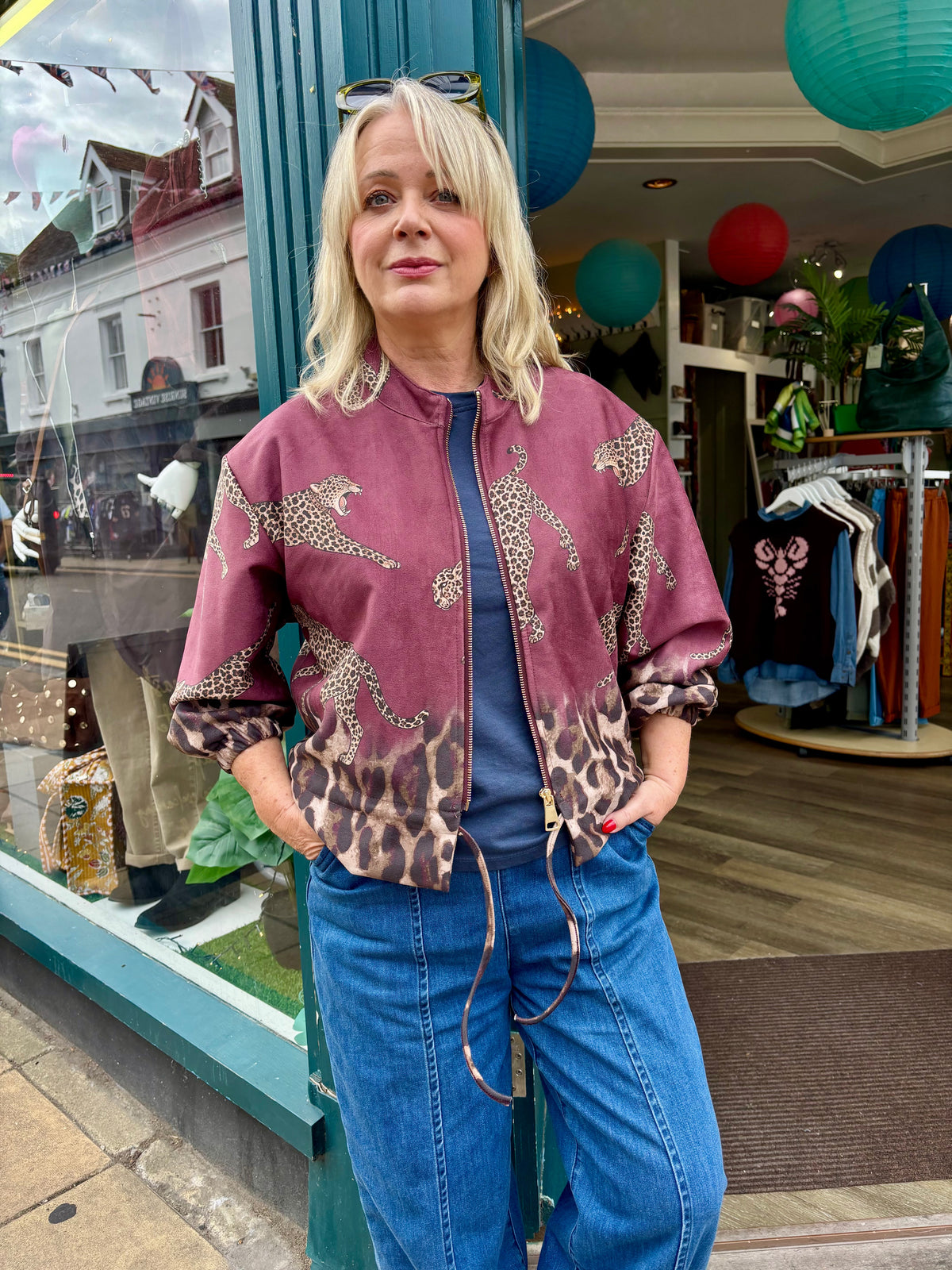 Eadie Leopard Faux Suede Bomber Jacket