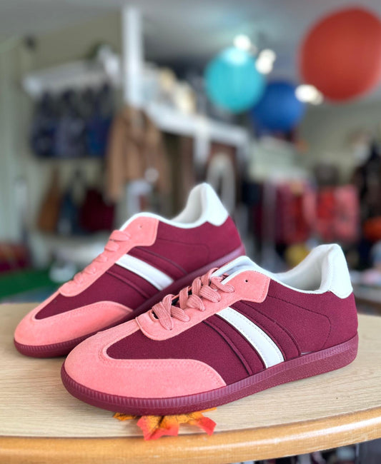 Burgundy And Pink Women’s Flat Trainers