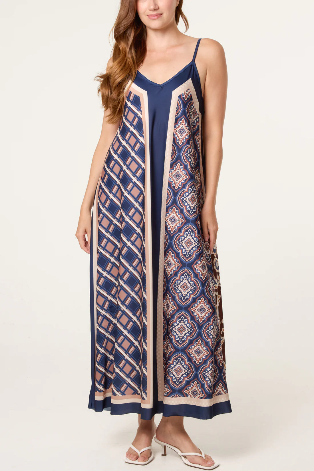 Maria Reversible Scarf Print Satin Slip Dress