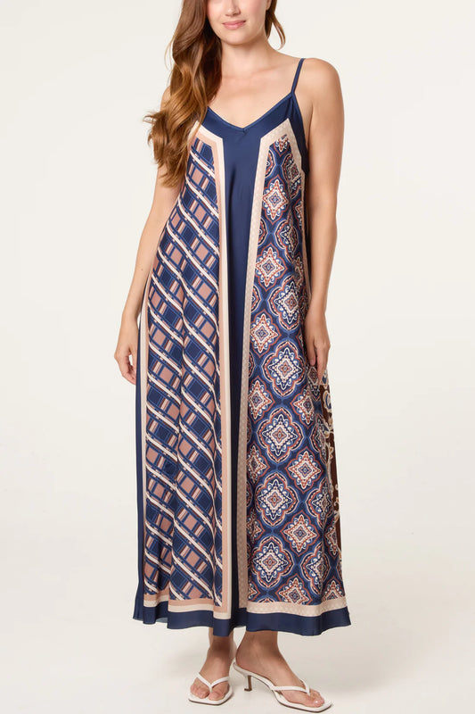 Maria Reversible Scarf Print Satin Slip Dress