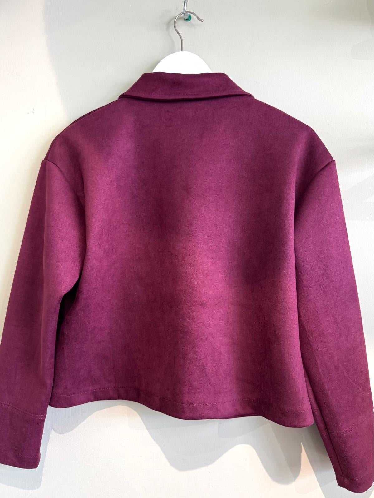 Catherine Faux Suede Short Jacket With Collar - Chocolate Brown, Burgundy Or Black
