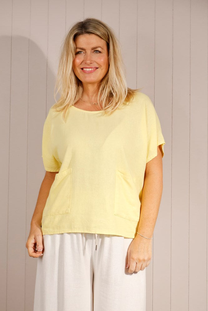 Dusty Linen Blend Loose Top With Pockets