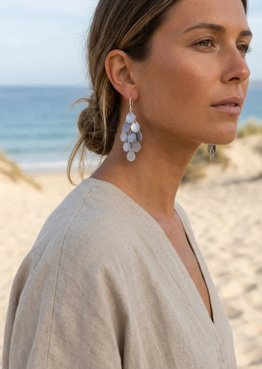 Envy Jewellery Long Grey Shell Earrings