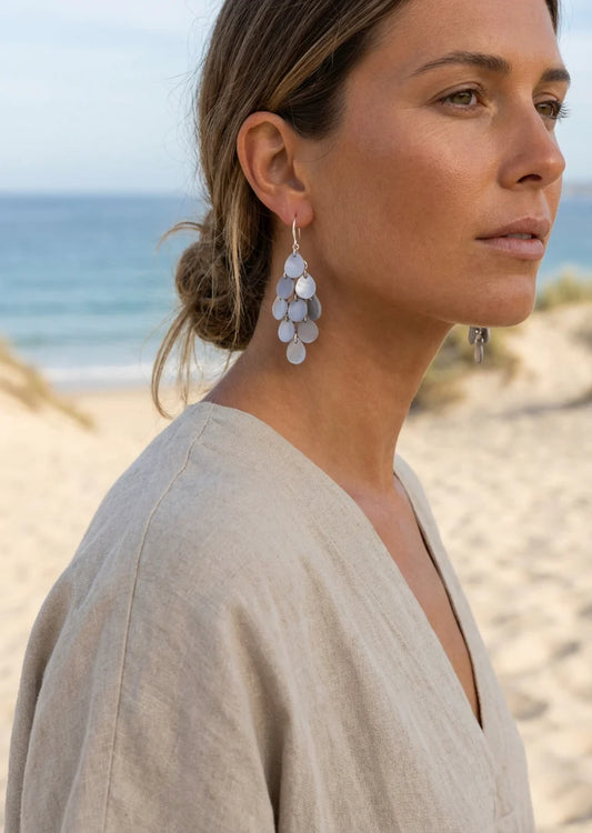 Envy Jewellery Long Grey Shell Earrings