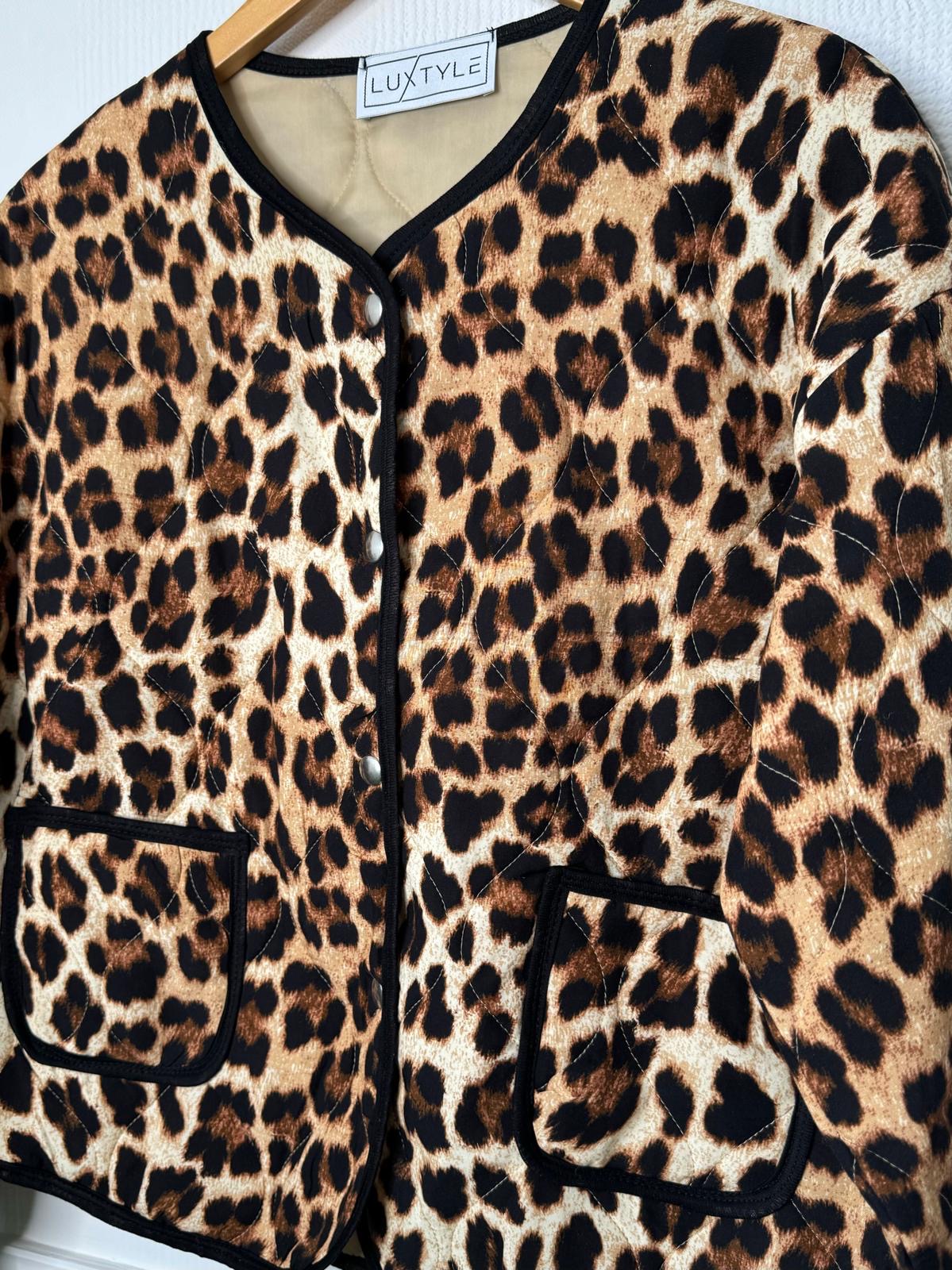 Harriet Leopard Print Quilted Padded Boxy Jacket